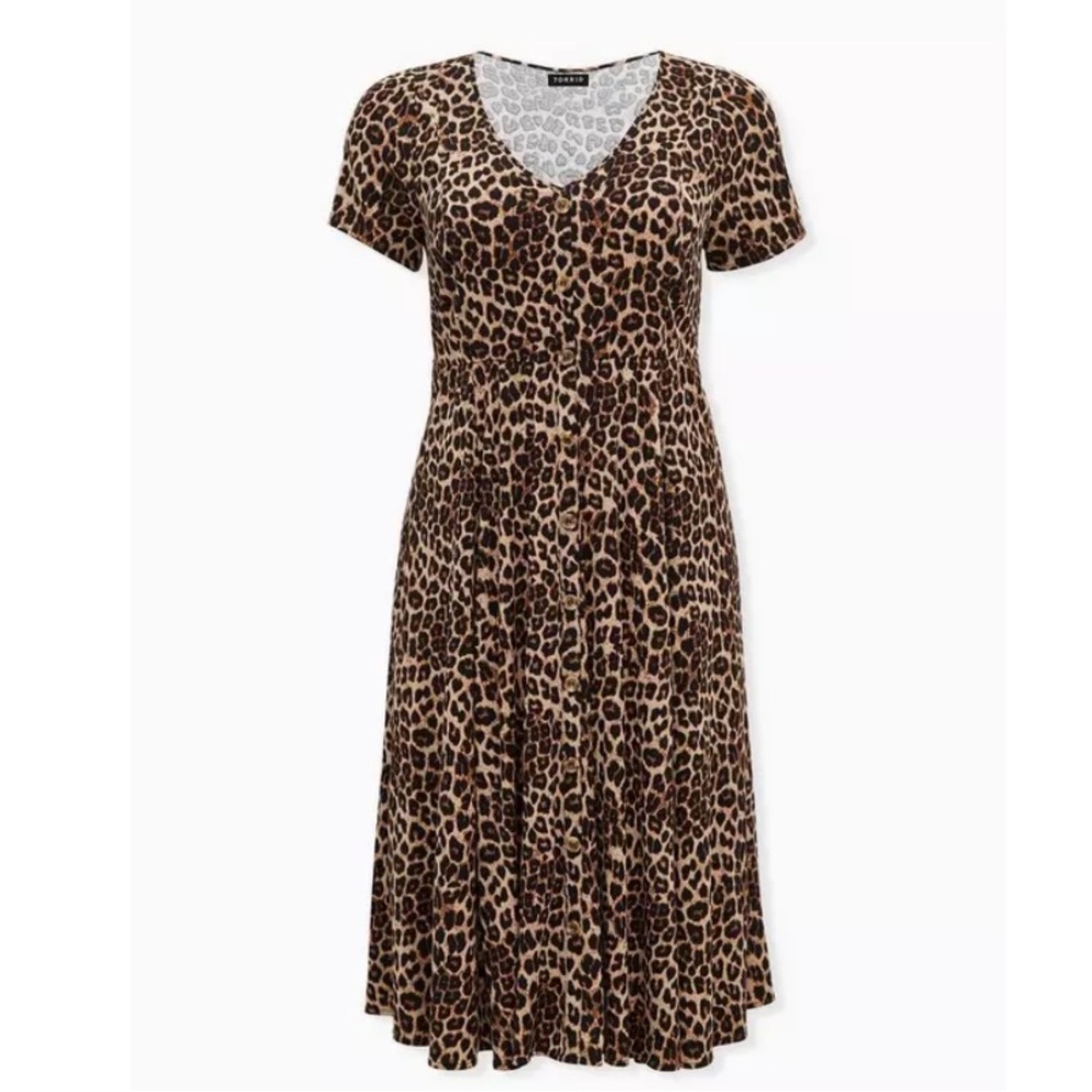 TORRID NWT Mini Challis Button-Front Dress Leopard 0655